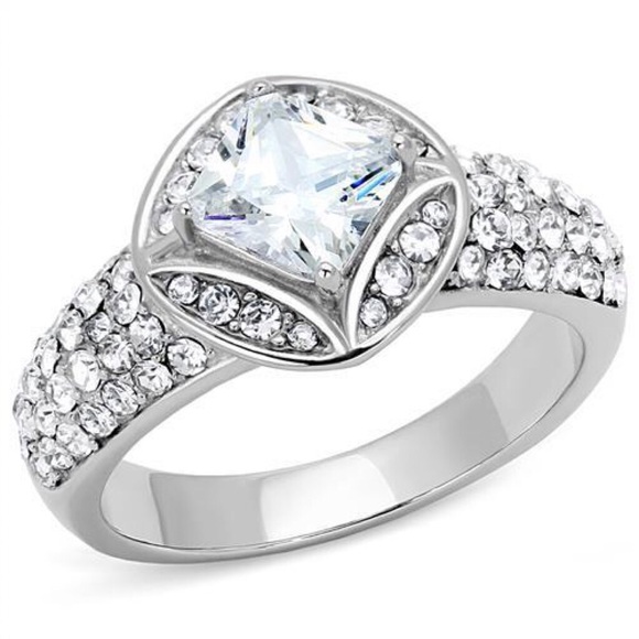 STAINLESS STEEL Princess & Round Cut Cubic Zirconia Ring - Picture 11 of 14